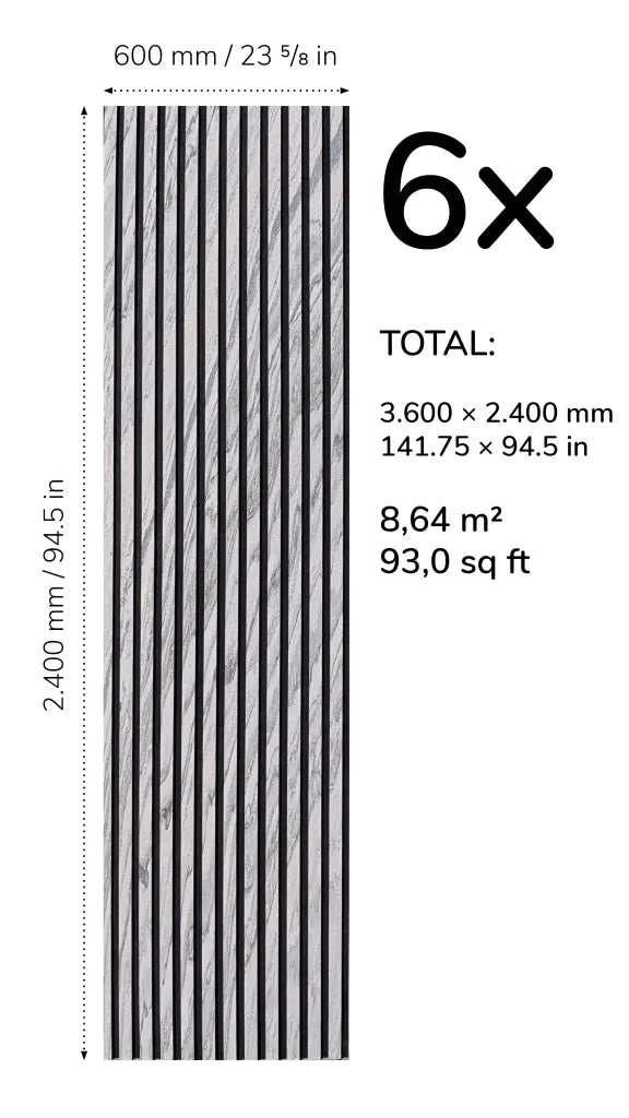 Slate-Lite ARCTIC WHITE Bookmatching-set met 6 akoestische panelen, 240 × 60 cm